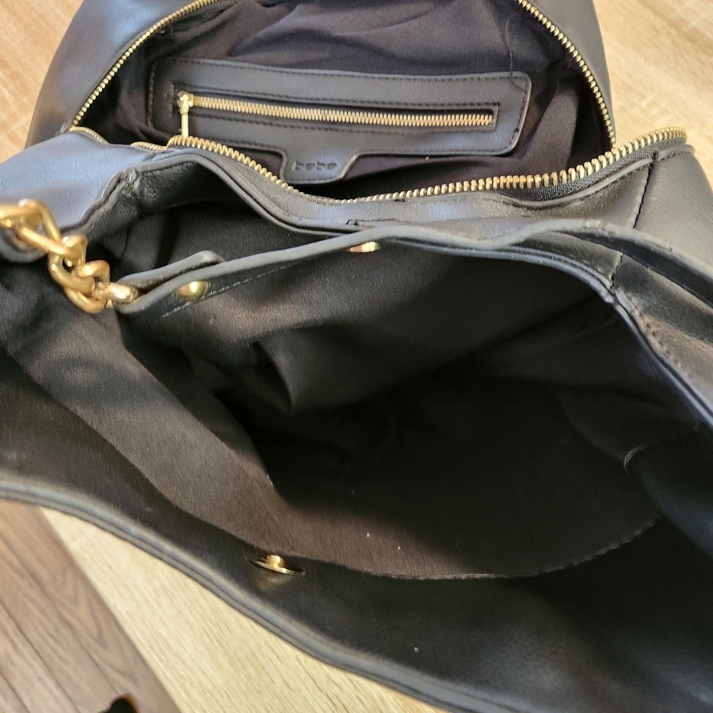 bebe Black Hobo Bag with Gold Chain Detail - Picture 3 of 8